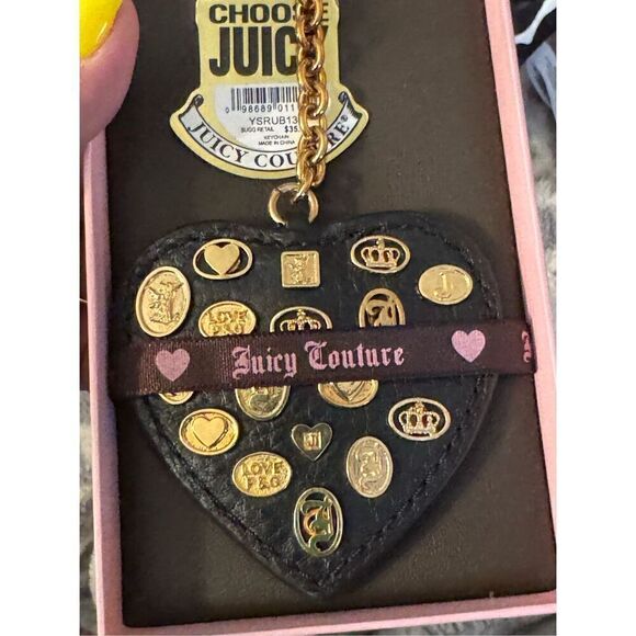 Vintage OG gold juicy couture very rare black Leather w/gold coin rivets heart J - Picture 2 of 9